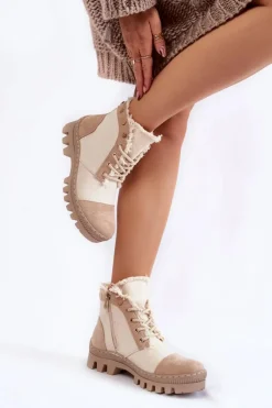 Damskie Damskie buty S.Barski Modne Wiosenne Damskie Botki Trapery Beżowe Claira