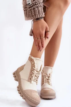 Damskie Damskie buty S.Barski Modne Wiosenne Damskie Botki Trapery Beżowe Claira