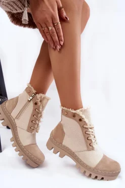 Damskie Damskie buty S.Barski Modne Wiosenne Damskie Botki Trapery Beżowe Claira