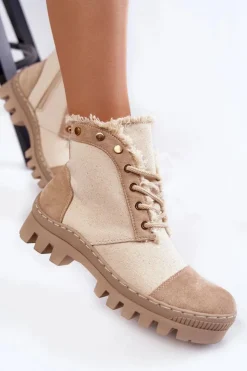 Damskie Damskie buty S.Barski Modne Wiosenne Damskie Botki Trapery Beżowe Claira