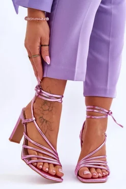 Damskie Boto Modne Wiązane Sandały Na Obcasie Różowe Tessoro