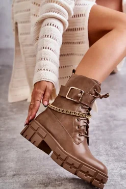 Discount Boto Modne Workery Botki Z Łańcuchem Brązowe Solesso