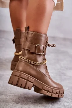 Discount Boto Modne Workery Botki Z Łańcuchem Brązowe Solesso