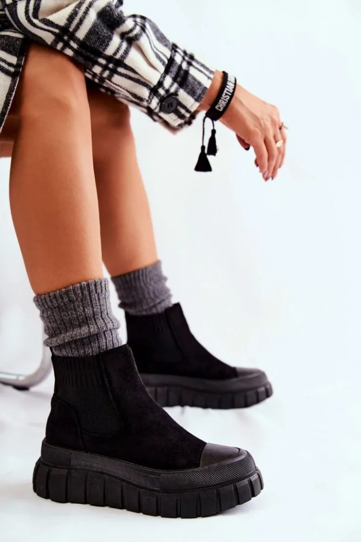 Sale Boto Modne Wsuwane Botki Na Platformie Czarne Jenna