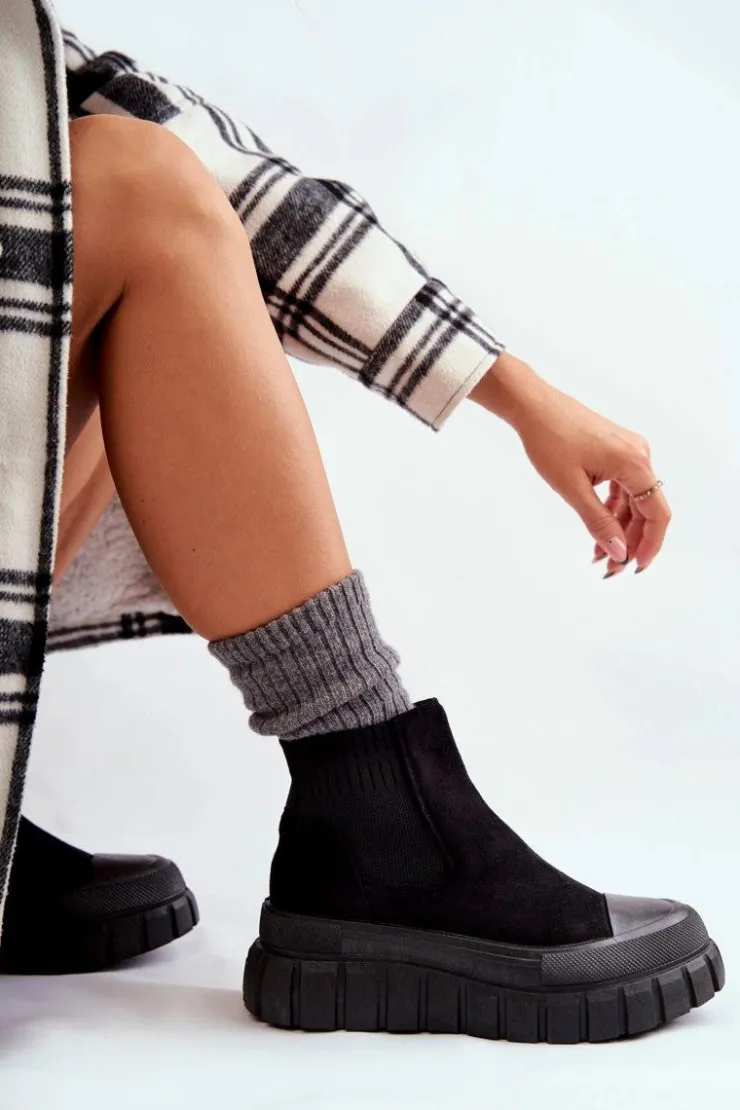 Sale Boto Modne Wsuwane Botki Na Platformie Czarne Jenna