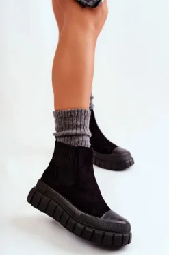 Sale Boto Modne Wsuwane Botki Na Platformie Czarne Jenna