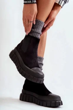 Sale Boto Modne Wsuwane Botki Na Platformie Czarne Jenna