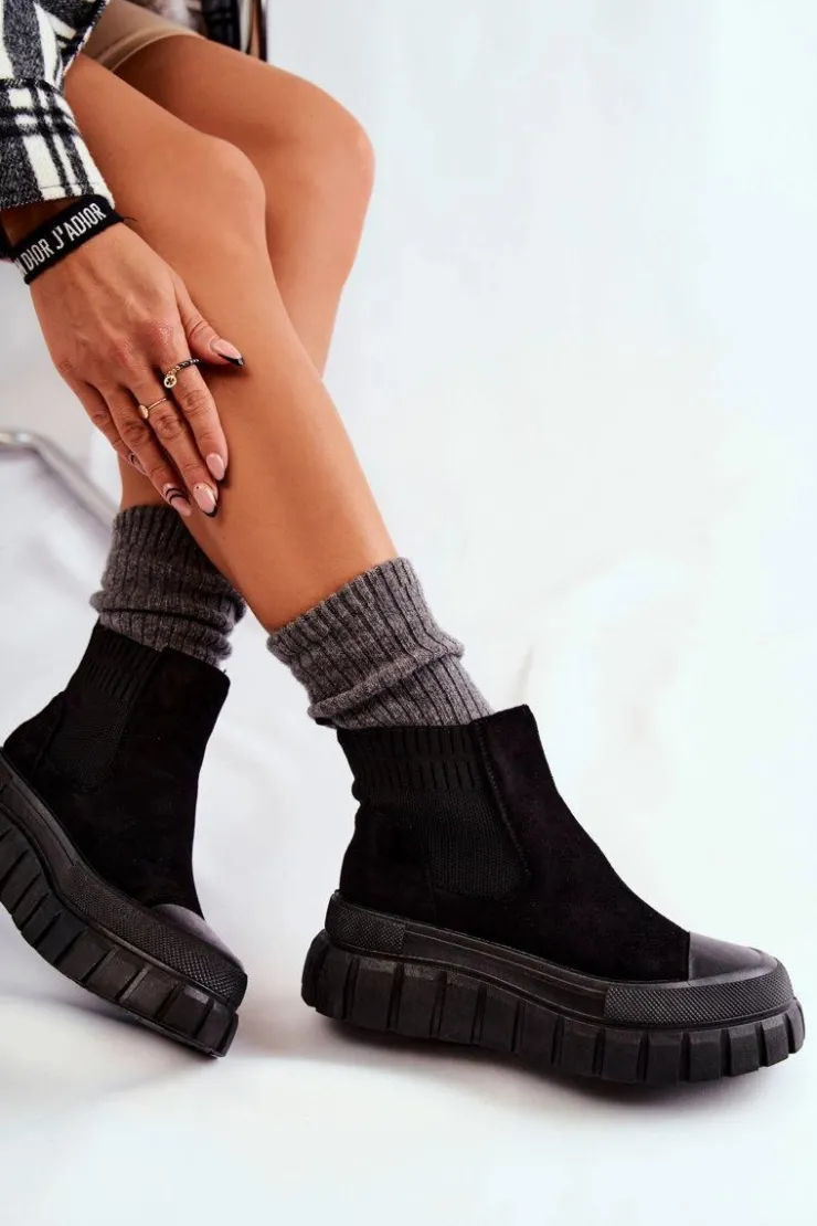 Sale Boto Modne Wsuwane Botki Na Platformie Czarne Jenna