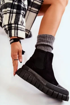 Sale Boto Modne Wsuwane Botki Na Platformie Czarne Jenna