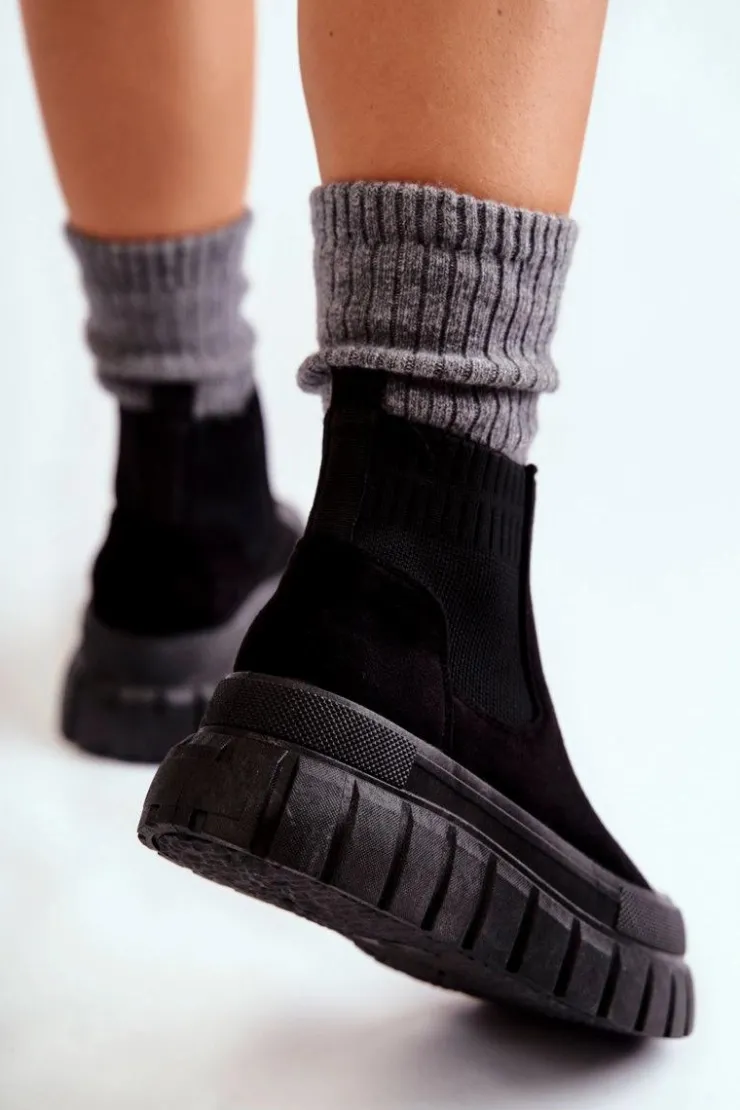 Sale Boto Modne Wsuwane Botki Na Platformie Czarne Jenna