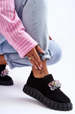 Boto Sneakersy Damskie*Modne Wsuwane Buty Sportowe Półbuty Z Ozdobą Czarne Desire