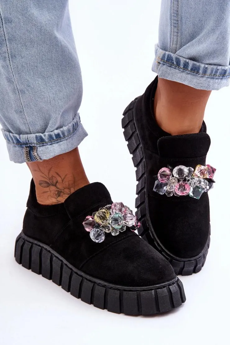 Boto Sneakersy Damskie*Modne Wsuwane Buty Sportowe Półbuty Z Ozdobą Czarne Desire