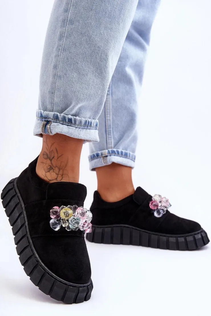 Boto Sneakersy Damskie*Modne Wsuwane Buty Sportowe Półbuty Z Ozdobą Czarne Desire