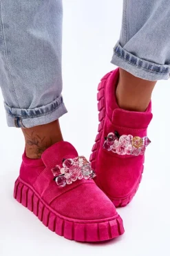 Damskie Boto Modne Wsuwane Buty Sportowe Półbuty Z Ozdobą Fuksja Desire