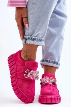 Damskie Boto Modne Wsuwane Buty Sportowe Półbuty Z Ozdobą Fuksja Desire
