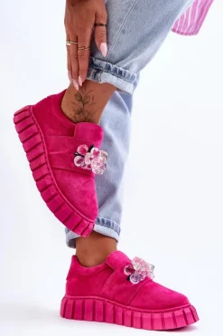 Damskie Boto Modne Wsuwane Buty Sportowe Półbuty Z Ozdobą Fuksja Desire