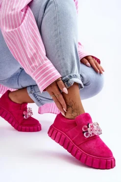 Damskie Boto Modne Wsuwane Buty Sportowe Półbuty Z Ozdobą Fuksja Desire