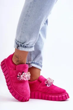 Damskie Boto Modne Wsuwane Buty Sportowe Półbuty Z Ozdobą Fuksja Desire