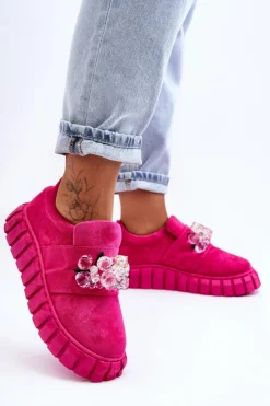 Damskie Boto Modne Wsuwane Buty Sportowe Półbuty Z Ozdobą Fuksja Desire