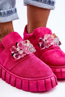 Damskie Boto Modne Wsuwane Buty Sportowe Półbuty Z Ozdobą Fuksja Desire