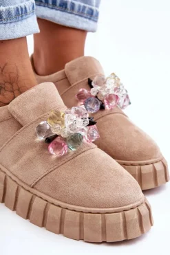 Discount Boto Modne Wsuwane Buty Sportowe Półbuty Z Ozdobą Ciemnobeżowe Desire