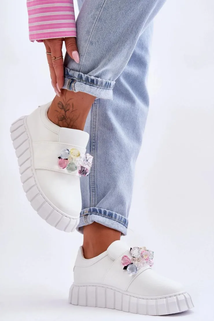 Boto Modne Wsuwane Buty Sportowe Półbuty Z Ozdobą Białe Desire