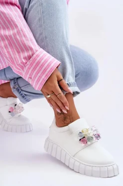 Boto Modne Wsuwane Buty Sportowe Półbuty Z Ozdobą Białe Desire