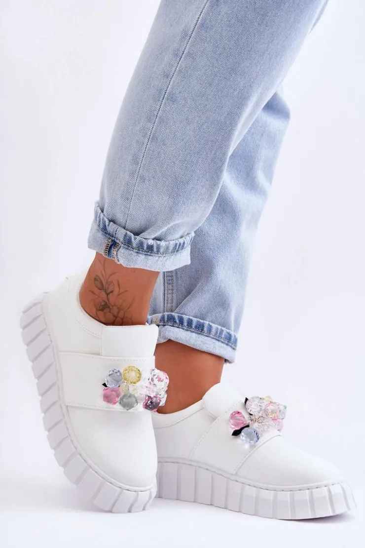 Boto Modne Wsuwane Buty Sportowe Półbuty Z Ozdobą Białe Desire