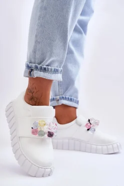 Boto Modne Wsuwane Buty Sportowe Półbuty Z Ozdobą Białe Desire