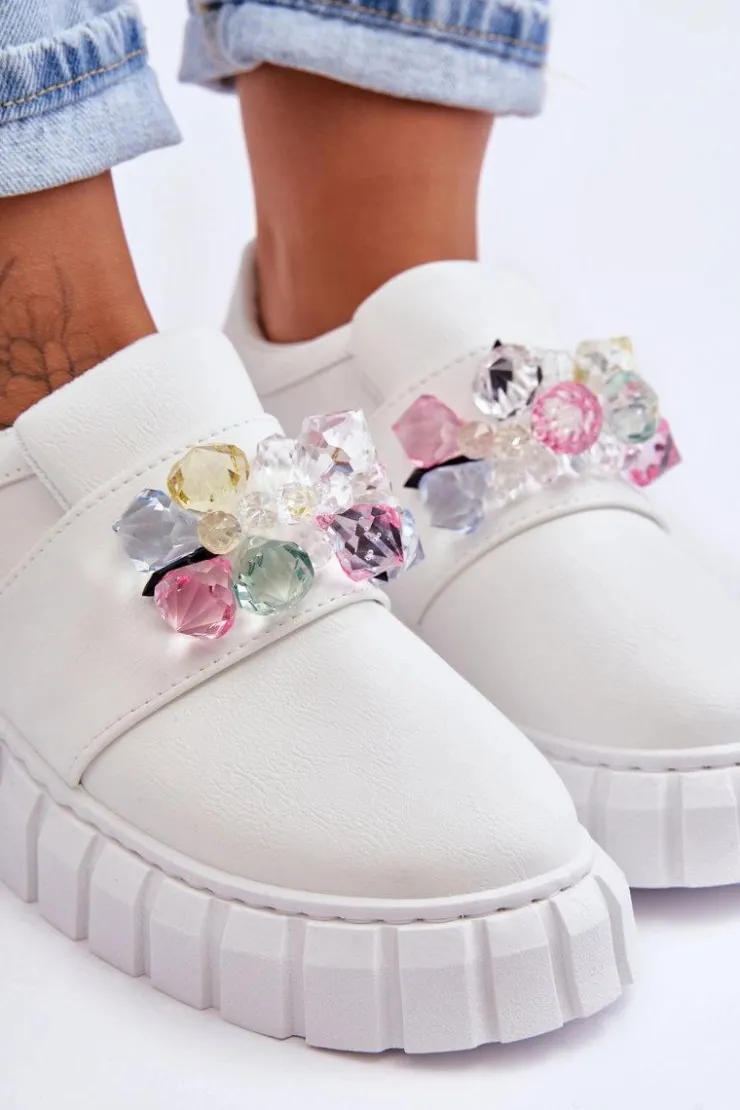 Boto Modne Wsuwane Buty Sportowe Półbuty Z Ozdobą Białe Desire