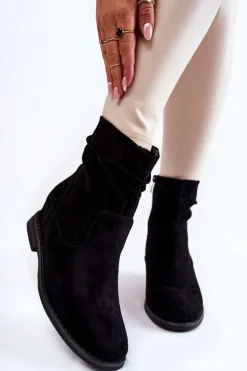 Damskie Damskie buty S.Barski Modne Zamszowe Botki Na Ukrytym Koturnie Czarne Finney