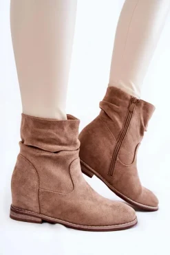 Damskie Damskie buty S.Barski Modne Zamszowe Botki Na Ukrytym Koturnie Beżowe Finney