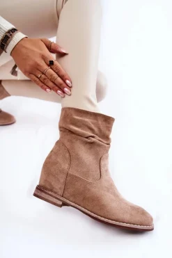 Damskie Damskie buty S.Barski Modne Zamszowe Botki Na Ukrytym Koturnie Beżowe Finney