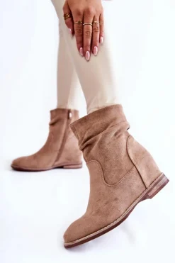 Damskie Damskie buty S.Barski Modne Zamszowe Botki Na Ukrytym Koturnie Beżowe Finney