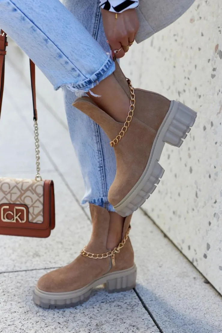 Boto Botki Wiosenne|Brązowe I Beżowe Botki*Modne Zamszowe Botki Z Wycięciem Camel Lemar Forget Me Brązowy