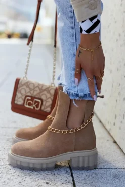Boto Botki Wiosenne|Brązowe I Beżowe Botki*Modne Zamszowe Botki Z Wycięciem Camel Lemar Forget Me Brązowy