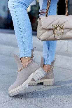 Clearance Boto Modne Zamszowe Botki Z Wycięciem Beżowe Lemar Forget Me Beżowy