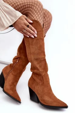 Boto Kozaki Wiosenne|Kozaki Przed Kolano*Modne Zamszowe Kozaki Kowbojki Camel Delia