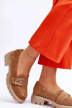 Discount Boto Modne Zamszowe Mokasyny Ciemnobeżowe Eloisa