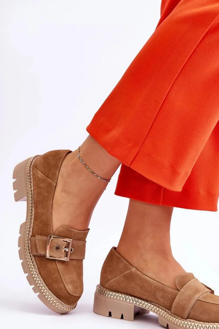 Discount Boto Modne Zamszowe Mokasyny Ciemnobeżowe Eloisa