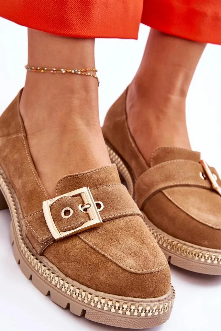 Discount Boto Modne Zamszowe Mokasyny Ciemnobeżowe Eloisa