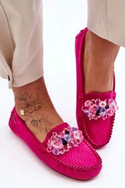 Sale Boto Modne Zamszowe Mokasyny Z Ozdobami Fuksja Delima