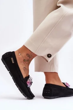 Damskie Boto Modne Zamszowe Mokasyny Z Ozdobami Czarne Delima