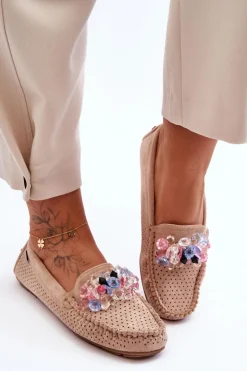 Boto Loafersy Damskie|Mokasyny Damskie Zamszowe*Modne Zamszowe Mokasyny Z Ozdobami Beżowe Delima