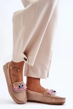 Boto Loafersy Damskie|Mokasyny Damskie Zamszowe*Modne Zamszowe Mokasyny Z Ozdobami Beżowe Delima
