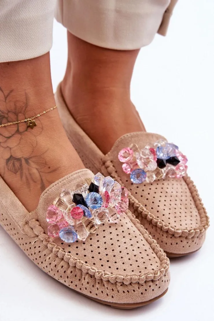 Boto Loafersy Damskie|Mokasyny Damskie Zamszowe*Modne Zamszowe Mokasyny Z Ozdobami Beżowe Delima