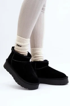 Boto Śniegowce Damskie*Modne Zamszowe Niskie Śniegowce Czarne Nucca Czarny