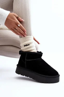 Boto Śniegowce Damskie*Modne Zamszowe Niskie Śniegowce Czarne Nucca Czarny