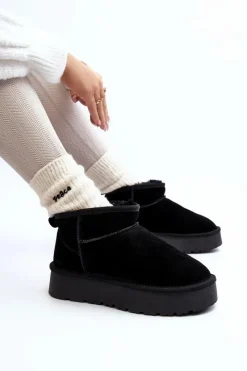 Boto Śniegowce Damskie*Modne Zamszowe Niskie Śniegowce Czarne Nucca Czarny