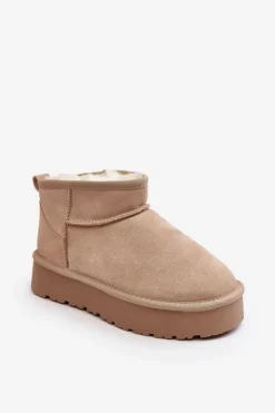 Outlet Boto Modne Zamszowe Niskie Śniegowce Jasnobeżowe Nucca Beżowy